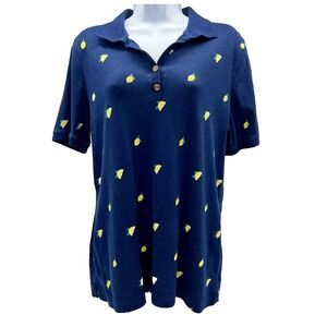 Kim Rogers Perfectly Soft Womens L Polo Shirt Lemons Cotton Preppy Summer Picnic